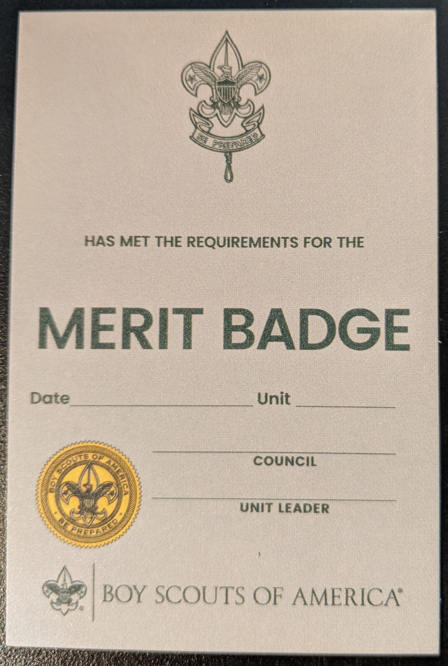 Scouts BSA Merit Badge Pocket Certificate - BSA CAC Scout Shop